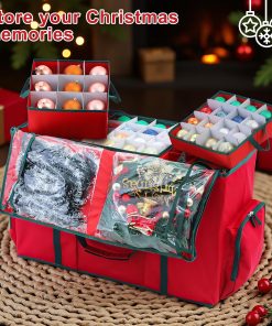 Alternative view of 2-In-1 Christmas Decoration Ornament Organizer Box . Movable Pallet Santas Bags Ornament Storage Containers. Holds 73 Holiday Ornaments. Adjustable Space For Figurines And Pockets For Decoration