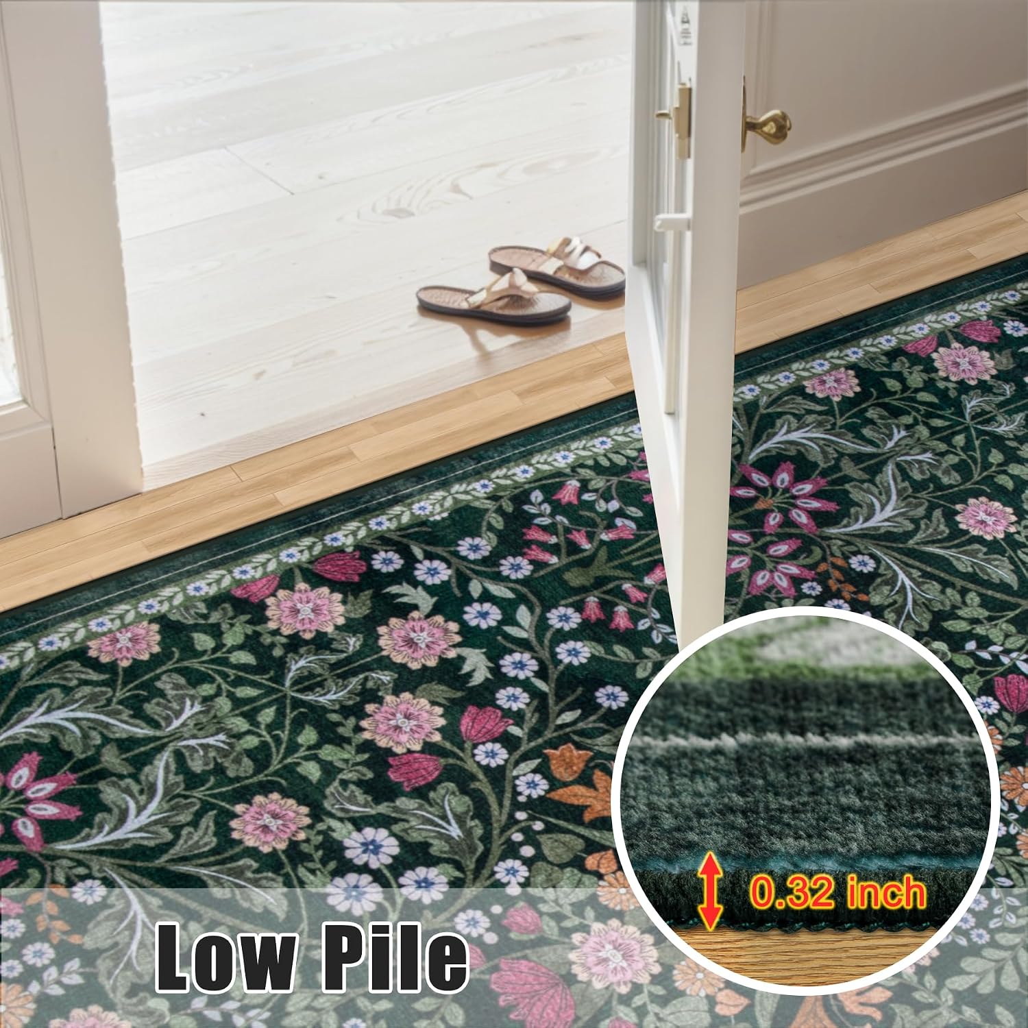 PLHXFR 8x10 Area Rug Living Room: Floral Washable Boho Carpet Dark Green | For Bedroom Dining Room Farmhouse Nursery Hallway.Vintage Floral.Machine washable.Non Slip.Stain Resistant.Large Indoor - Image 8