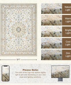 Alternative view of 5x7 Area Rugs Living Room: Washable Vintage Rug for Bedroom Beige | Boho No Slip Stain Resistant Rug Soft Indoor decor Floor Floral 5x7 Area Rugs for Dining Room. Nursery. Hallway. Home Office