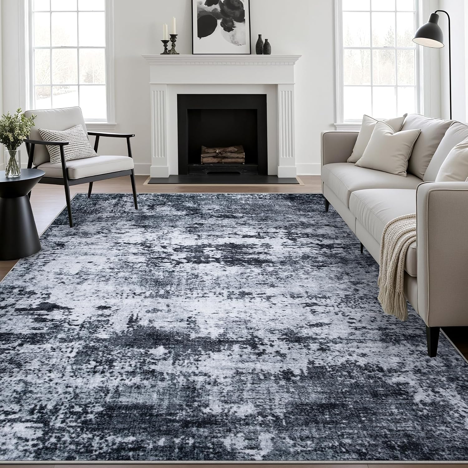 5x7 Area Rug Living Room: Modern Washable Indoor Carpet Black | For Bedroom Dining Room Farmhouse Nursery Hallway Office.Modern Abstract.Machine washable.Non-Slip.Stain Resistant.Indoor
