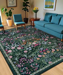 Alternative view of PLHXFR 8x10 Area Rug Living Room: Floral Washable Boho Carpet Dark Green | For Bedroom Dining Room Farmhouse Nursery Hallway.Vintage Floral.Machine washable.Non Slip.Stain Resistant.Large Indoor