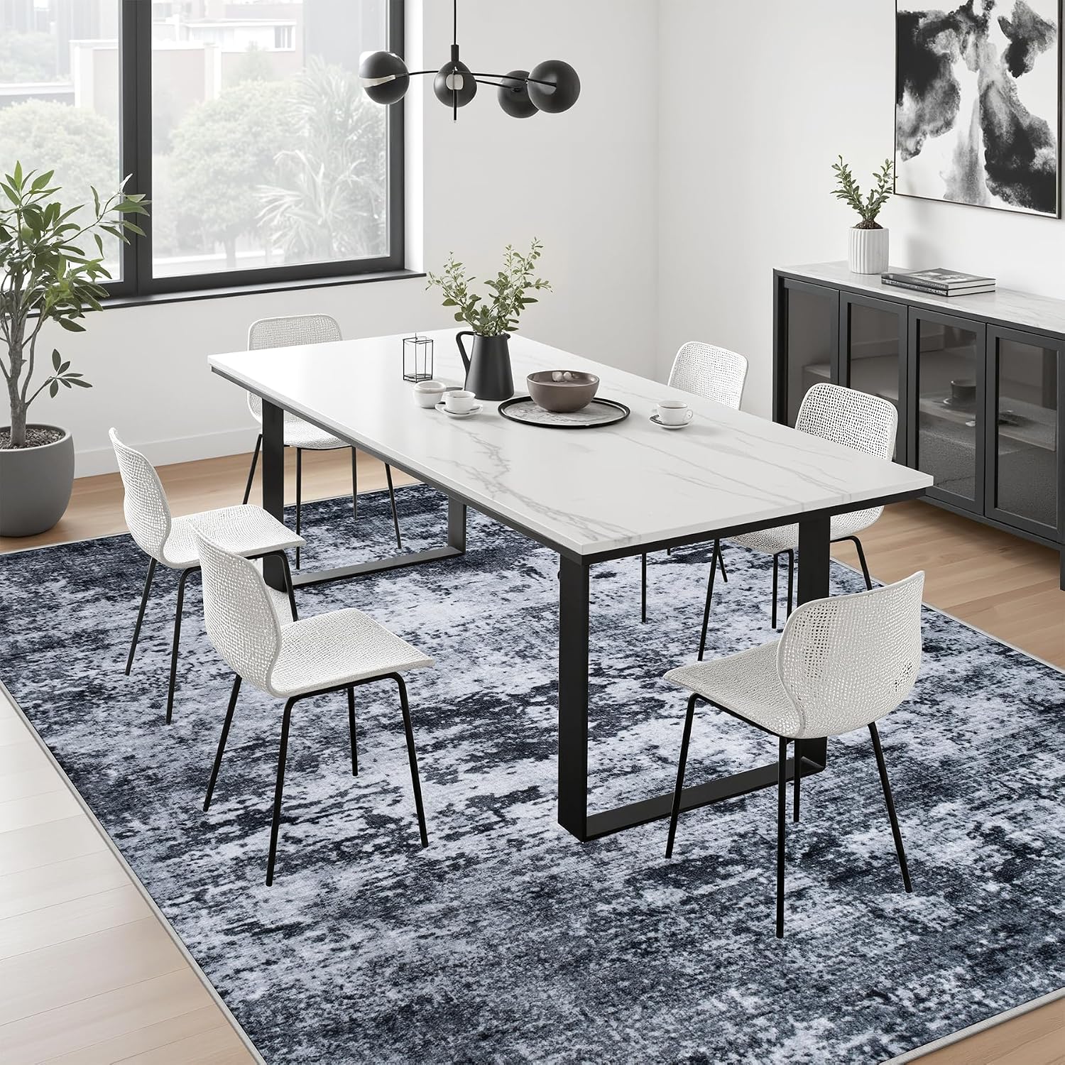5x7 Area Rug Living Room: Modern Washable Indoor Carpet Black | For Bedroom Dining Room Farmhouse Nursery Hallway Office.Modern Abstract.Machine washable.Non-Slip.Stain Resistant.Indoor - Image 4