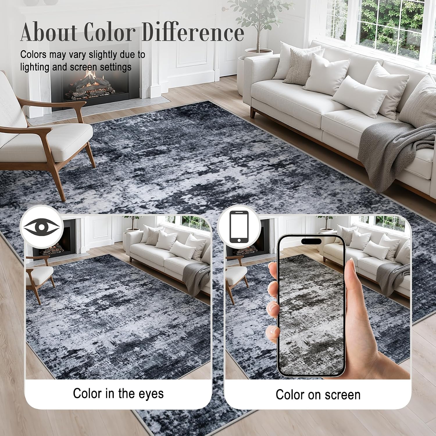 5x7 Area Rug Living Room: Modern Washable Indoor Carpet Black | For Bedroom Dining Room Farmhouse Nursery Hallway Office.Modern Abstract.Machine washable.Non-Slip.Stain Resistant.Indoor - Image 8